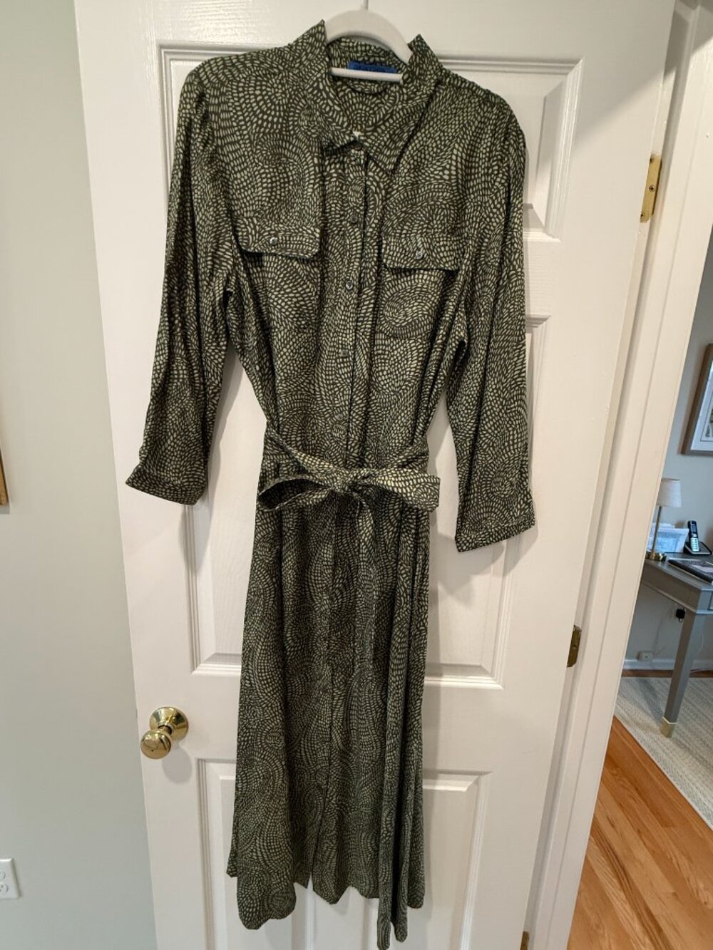 J.McLaughlin Freda Dress in Ink Dot Olive/Green